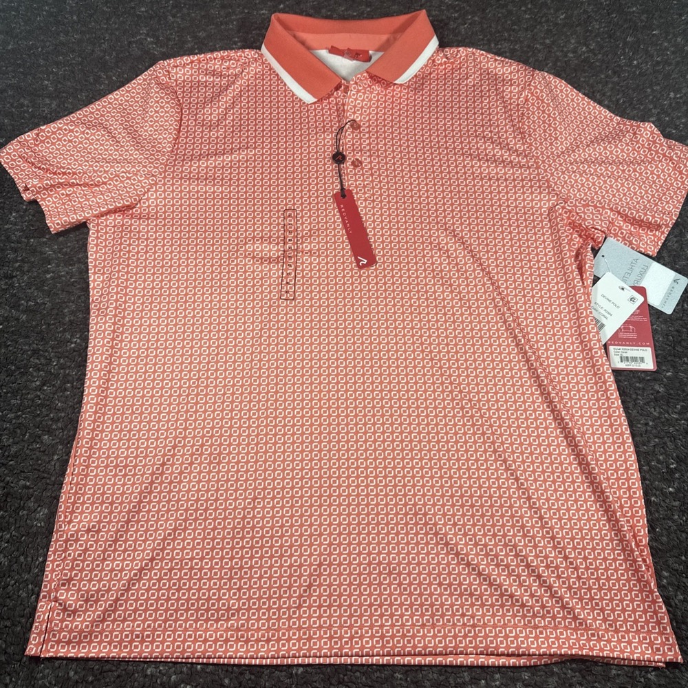 Redvanly Coral Geometric Devine Golf Polo Shirt Stretch Men's Size XL $110 NWT